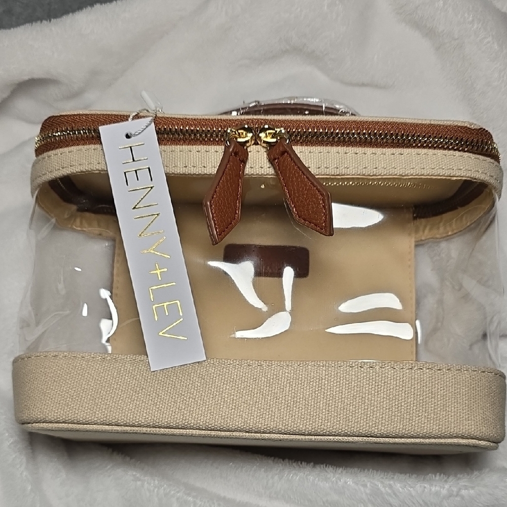 HENNY+LEV Clear Cosmetic Bag with Tan Accents NWT